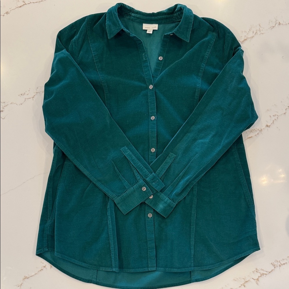 J. Jill Deep Teal Corduroy Shacket Style Button Front Top | Relaxed Fit XL